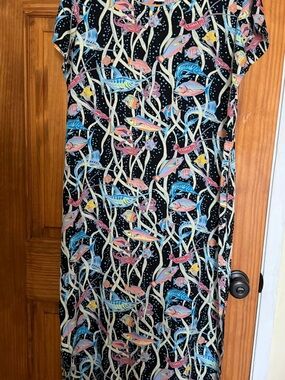 Reyn Spooner Black Maxi Dress with Multicolor Fish Print